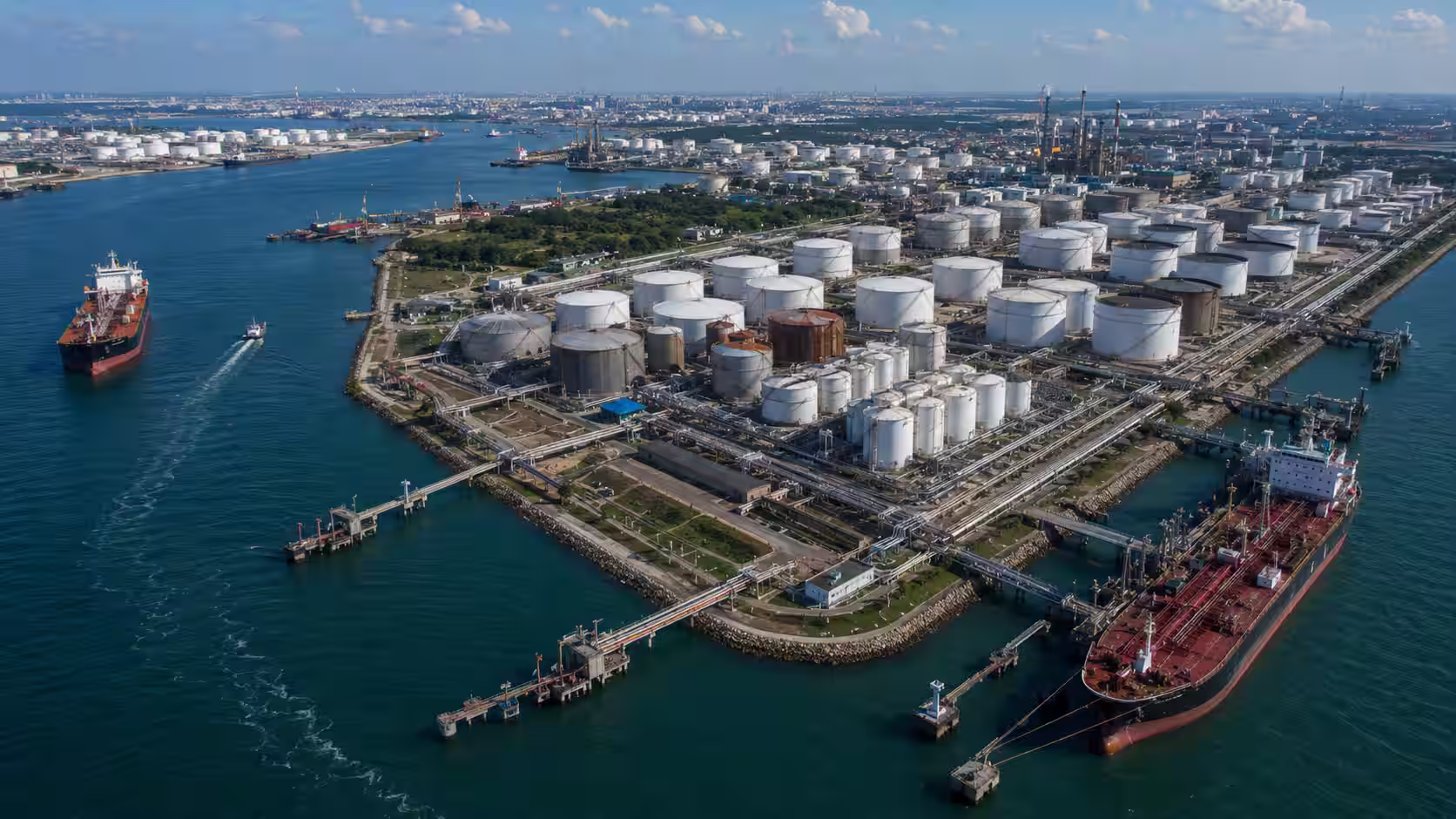 Aerial view of Singapore terminal storage and marine infrastructure