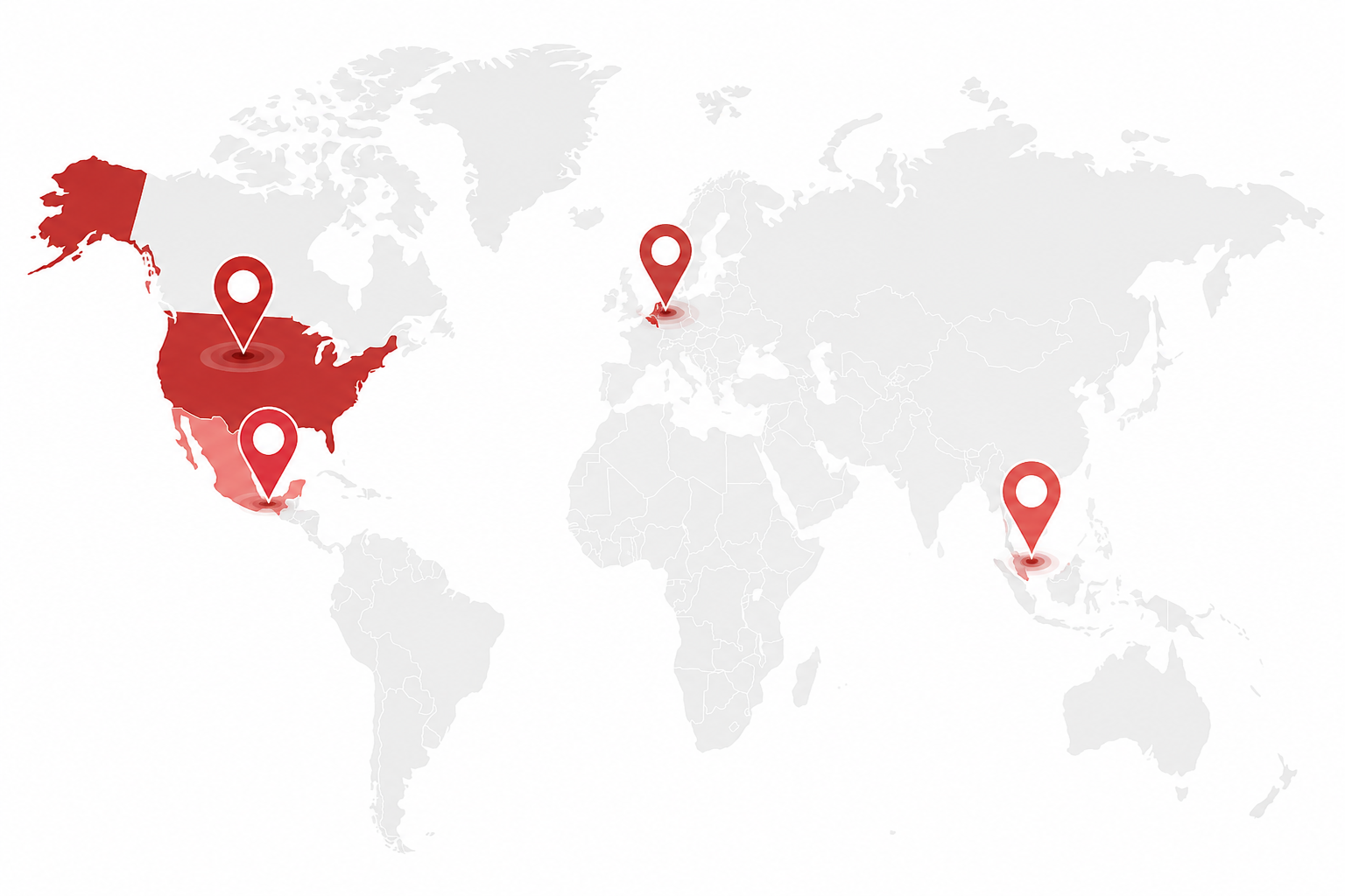 World map showing Tek-Oil terminals in Houston, Rotterdam, Jurong Island and Dos Bocas